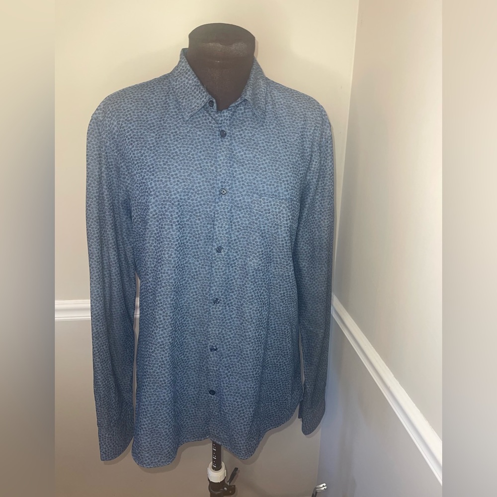 J Lindeberg‎ Dani CL S Printed Indigo Mens Button Down Shirt XL Blue